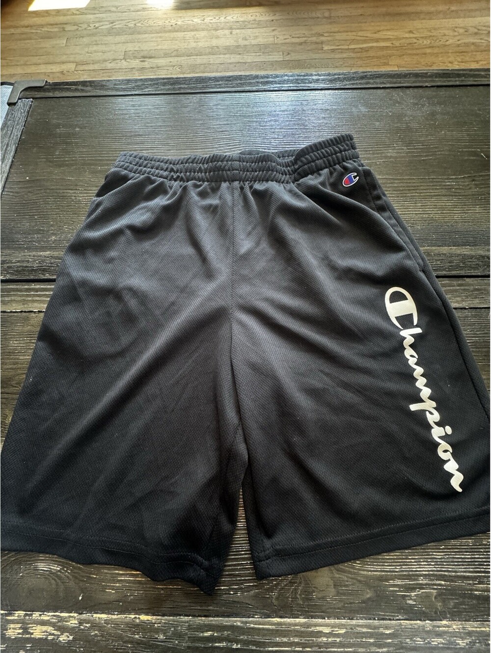 Champion Boys 18/20 XL Black Mesh Athletic Basketball Shorts Script Logo